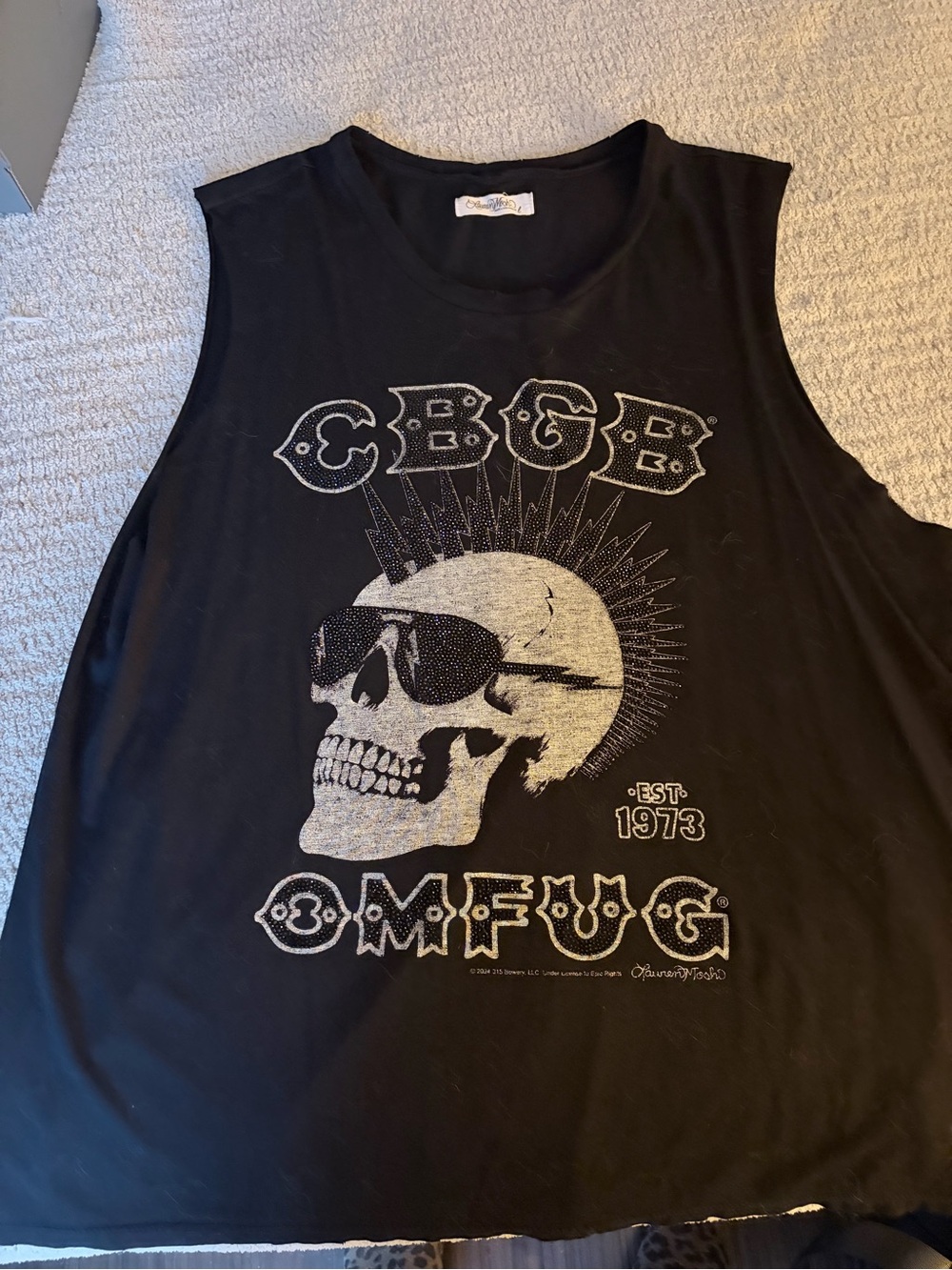 Lauren Moshi WOLF CRYSTAL CBGB PUNK SKULL Tank Top